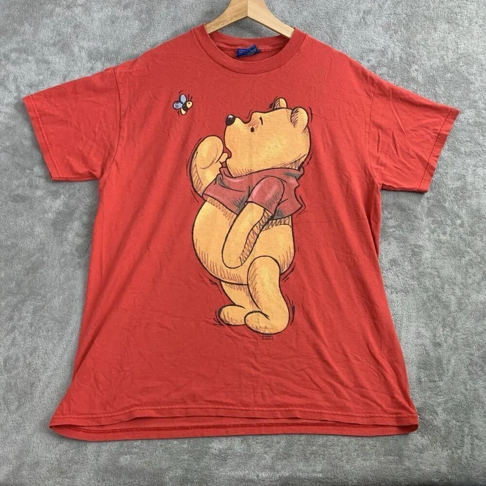 Vintage Disney Shirt Mens Medium Winnie The Pooh Red Jerry Leigh Tee Bee Cartoon - Picture 1 of 10